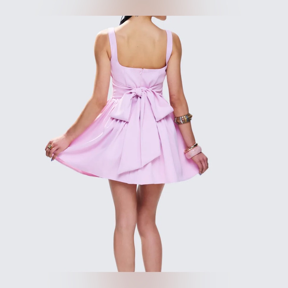 Finesse Pink Emi Bow Mini Dress Women’s Size 1X Sleeveless Tie Party Zip Back - Picture 2 of 16